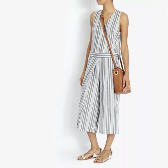 Intermix Gwen Soft Cotton Gray Striped Cropped Cutout Jumpsuit XS - Picture 2 of 9